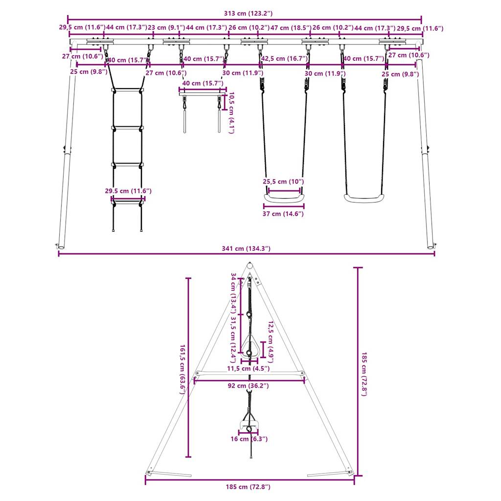 vidaXL Outdoor Swing Set with Swings. Trapeze. Ladder - Multicolour - 33863