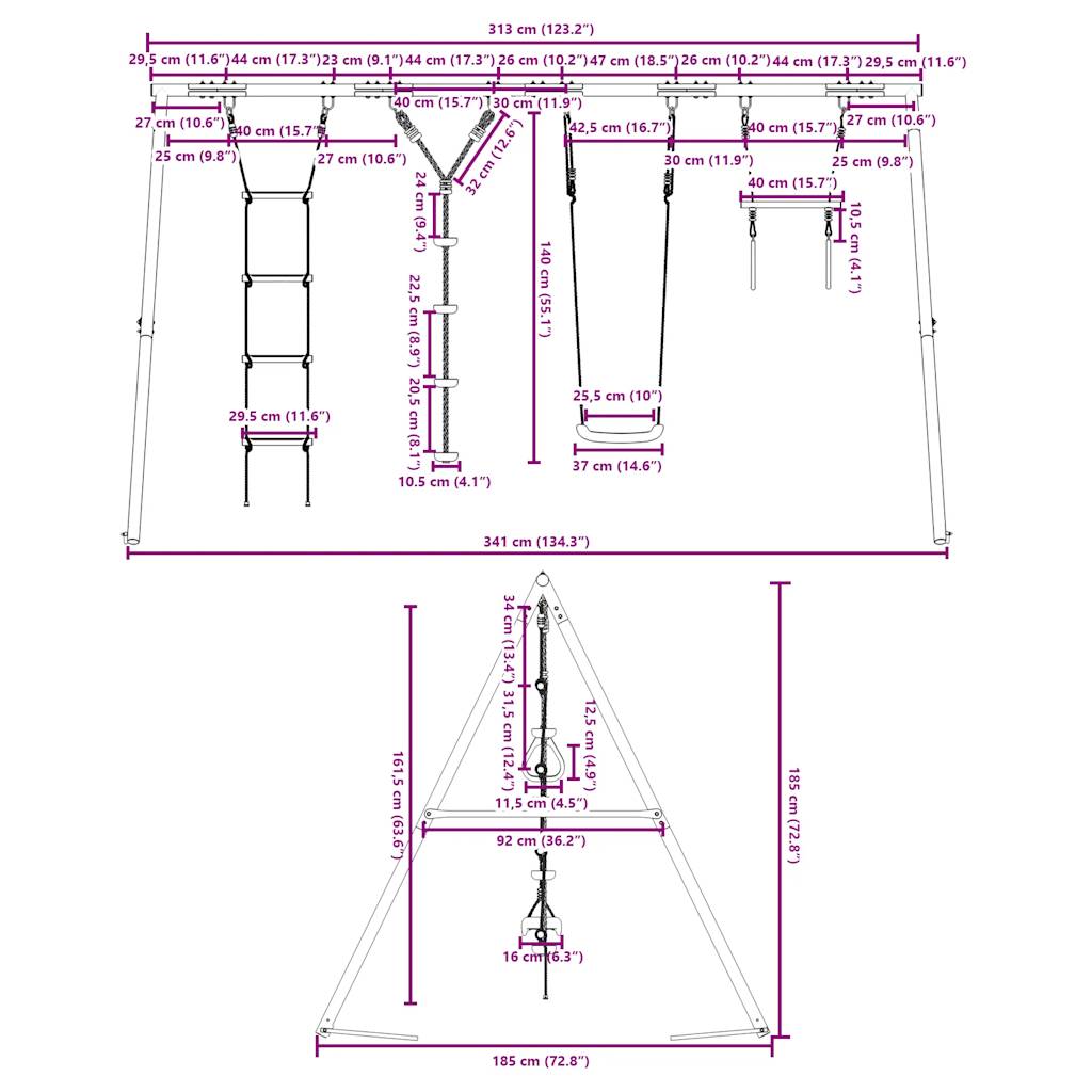 vidaXL Outdoor Swing Set with Swing. Trapeze. Ladder. Disc Swing - Multicolour - 33871