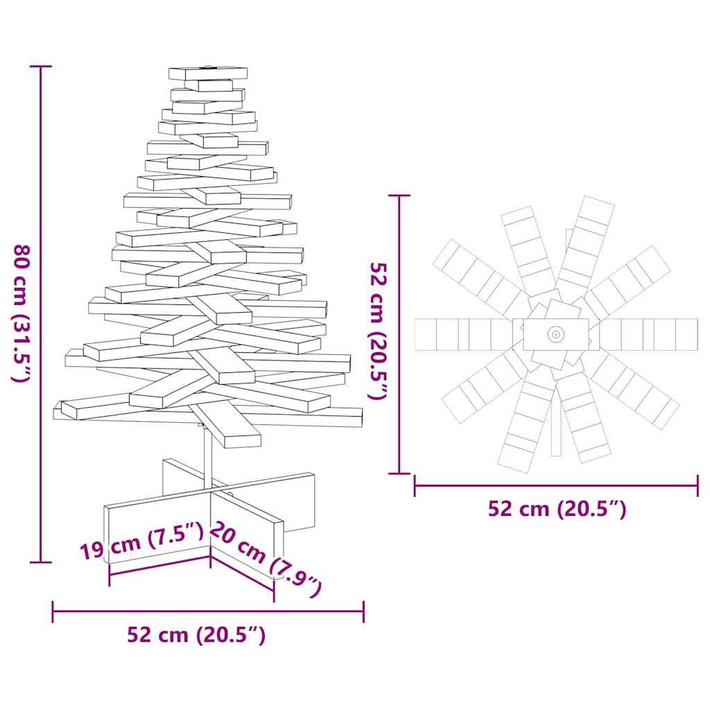vidaXL Wooden Christmas Tree for Decoration Wax Brown 80 cm Solid Wood Pine - 56924