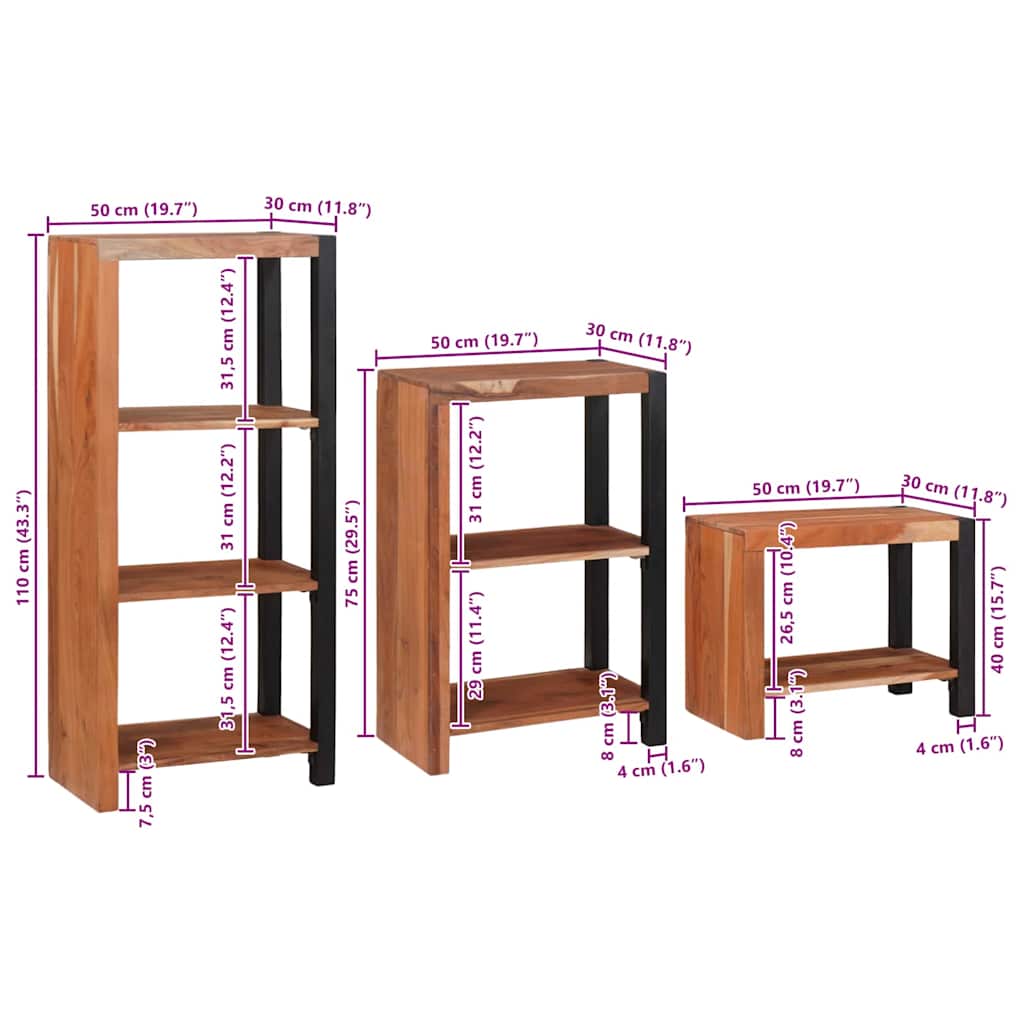 vidaXL Bookshelf 6-Tier 3 pcs 50 x 30 x 110 cm Solid Acacia Wood Brown