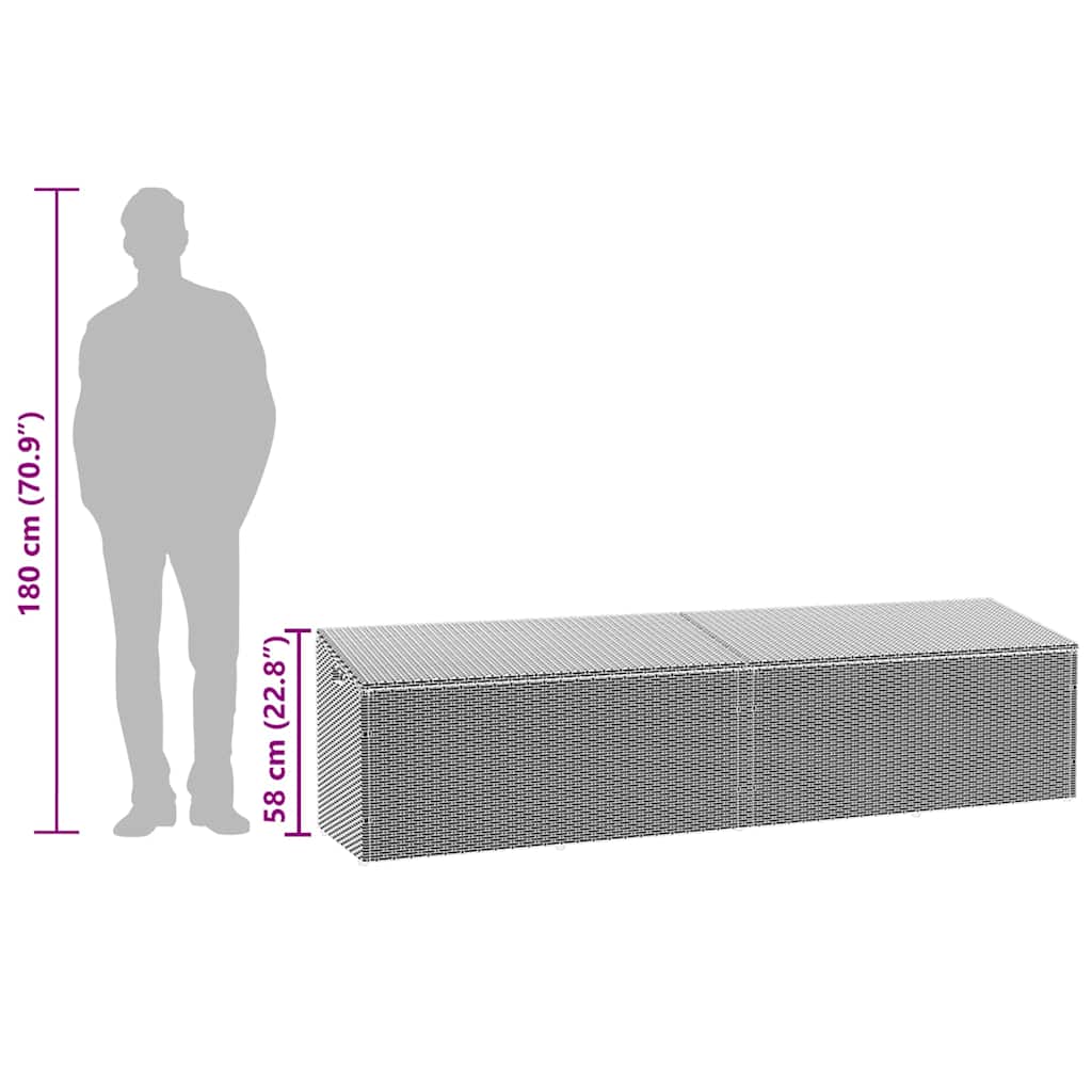 vidaXL Garden Storage Box Grey 220x50x58 cm Poly Rattan