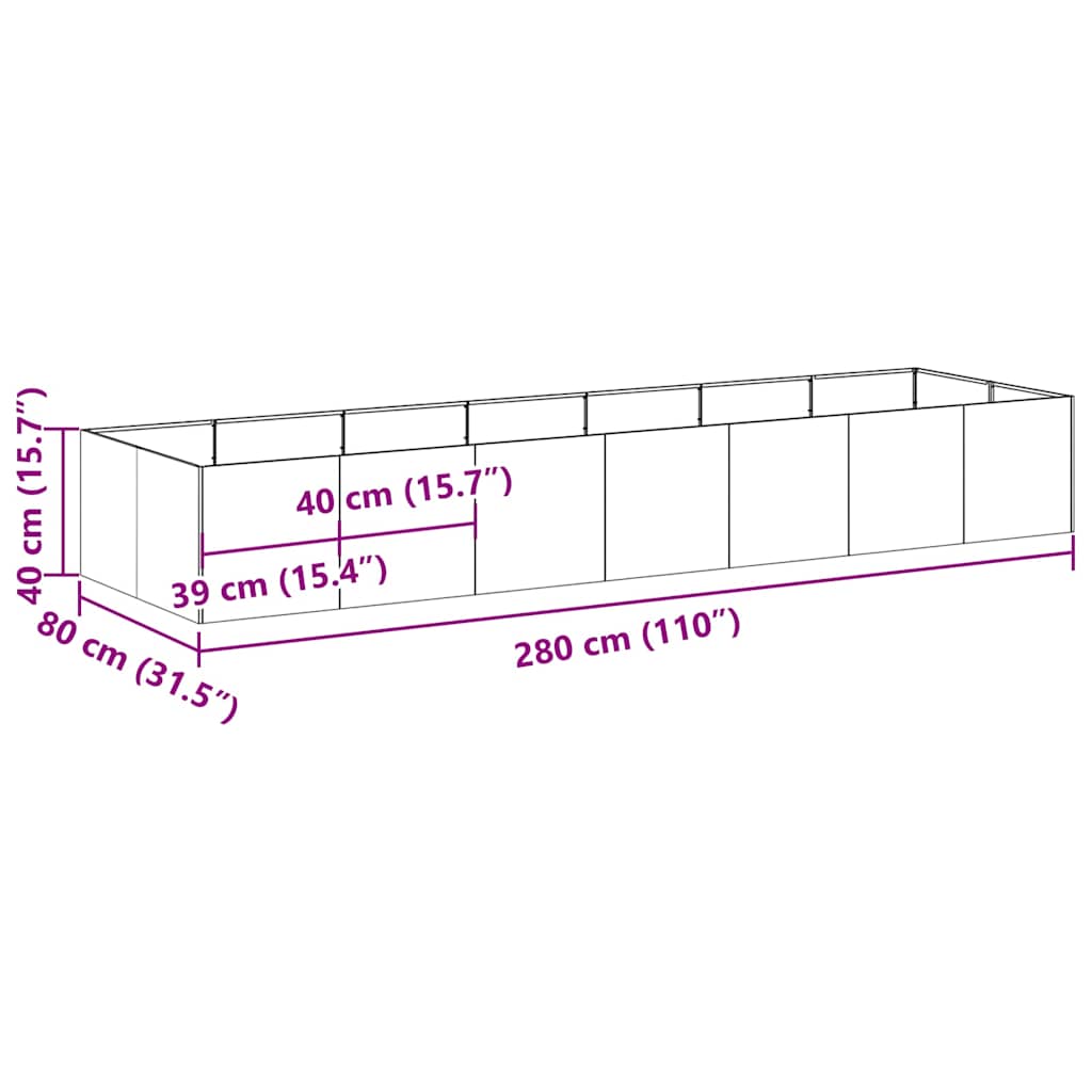 vidaXL Planter Rusty 280x80x40 cm Weathering Steel - Brown
