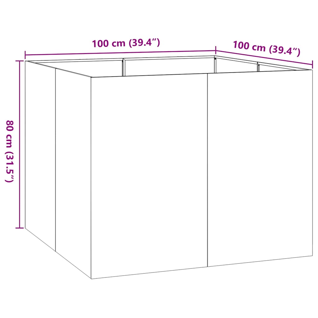 vidaXL Planter Rusty 100x100x80 cm Weathering Steel - Brown