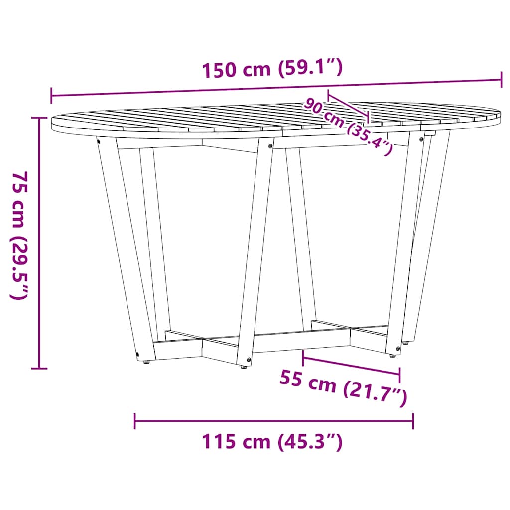 vidaXL Garden Dining Table Oval 150x90x75 cm Solid Wood Acacia - Brown