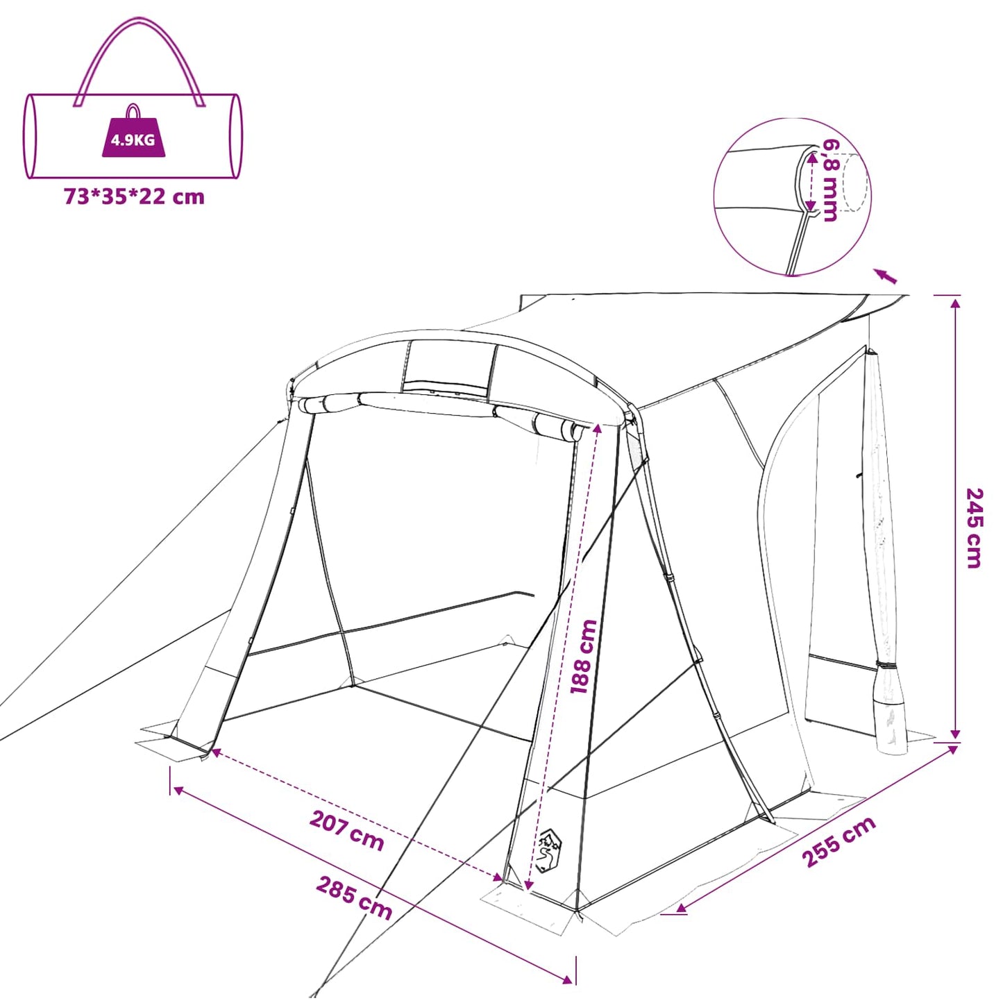vidaXL Tailgate Tent 285 x 255 x 245 cm Waterproof Green Taffeta