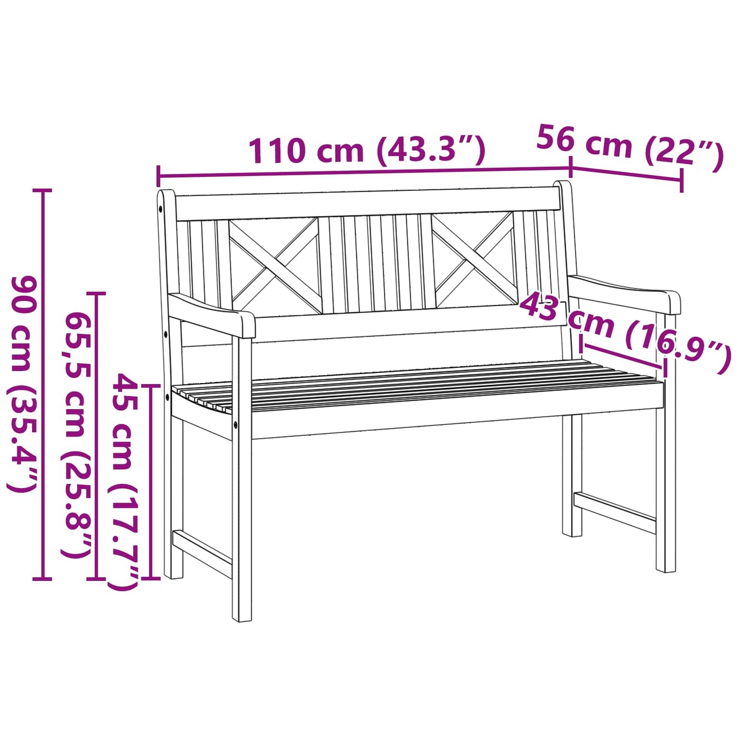 vidaXL Outdoor Bench Natural 110 x 56 x 90 cm Solid Acacia Wood - Brown