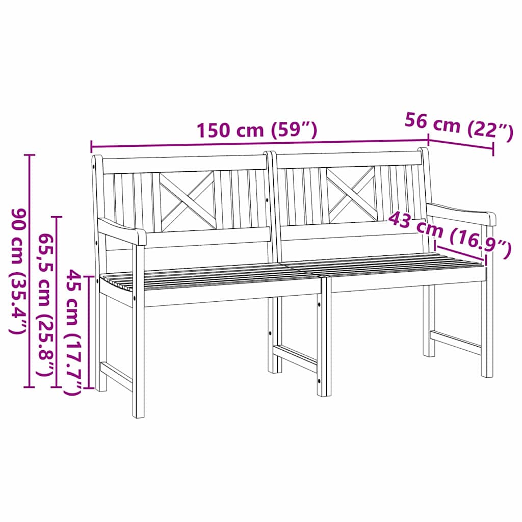 vidaXL Outdoor Bench Natural 150 x 56 x 90 cm Solid Acacia Wood - Brown