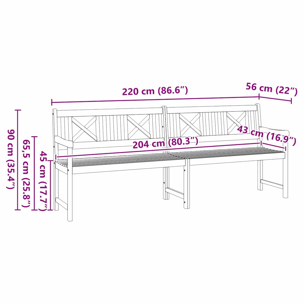 vidaXL Outdoor Bench Natural 220 x 56 x 90 cm Solid Acacia Wood - Brown