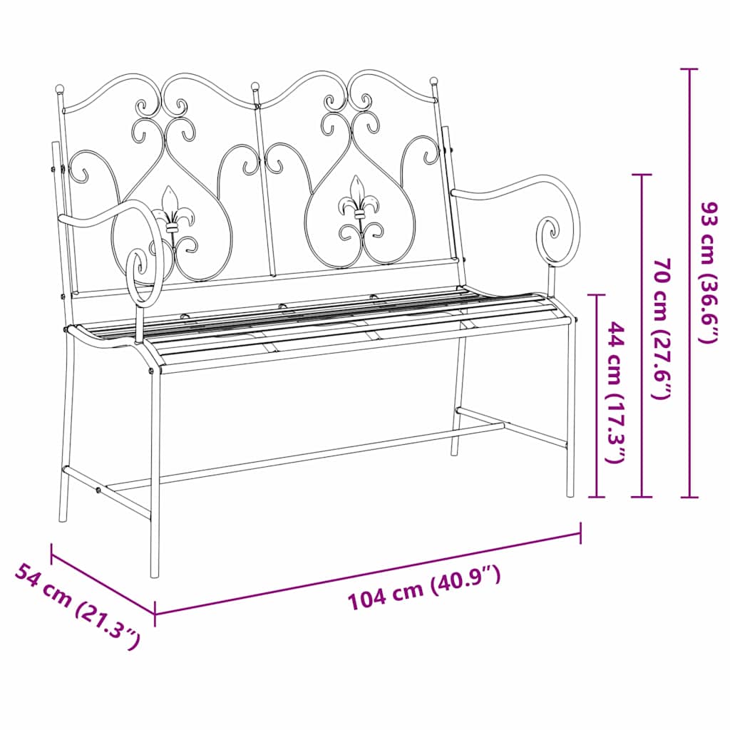 vidaXL Garden Bench Antique White 104 x 54 x 93 cm Steel