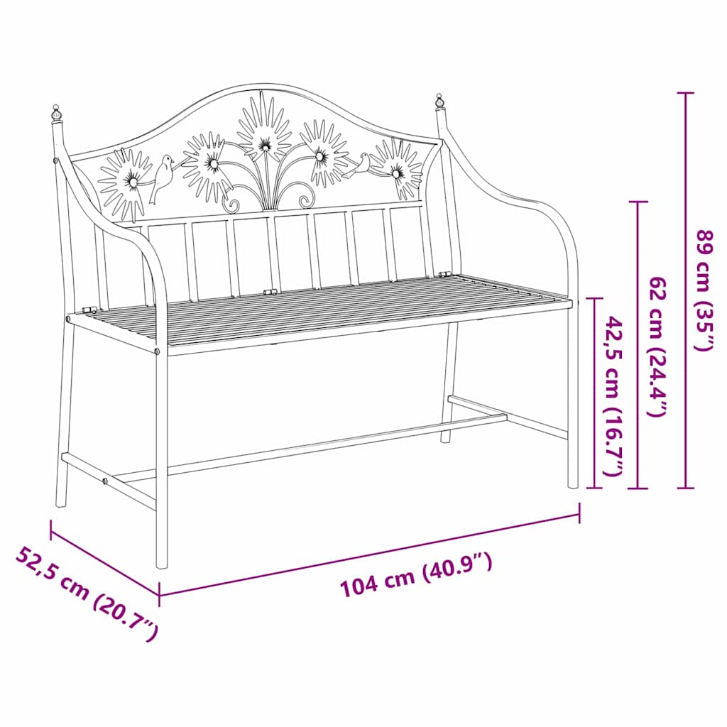 vidaXL Garden Bench Antique White 104 x 52.5 x 89 cm Steel