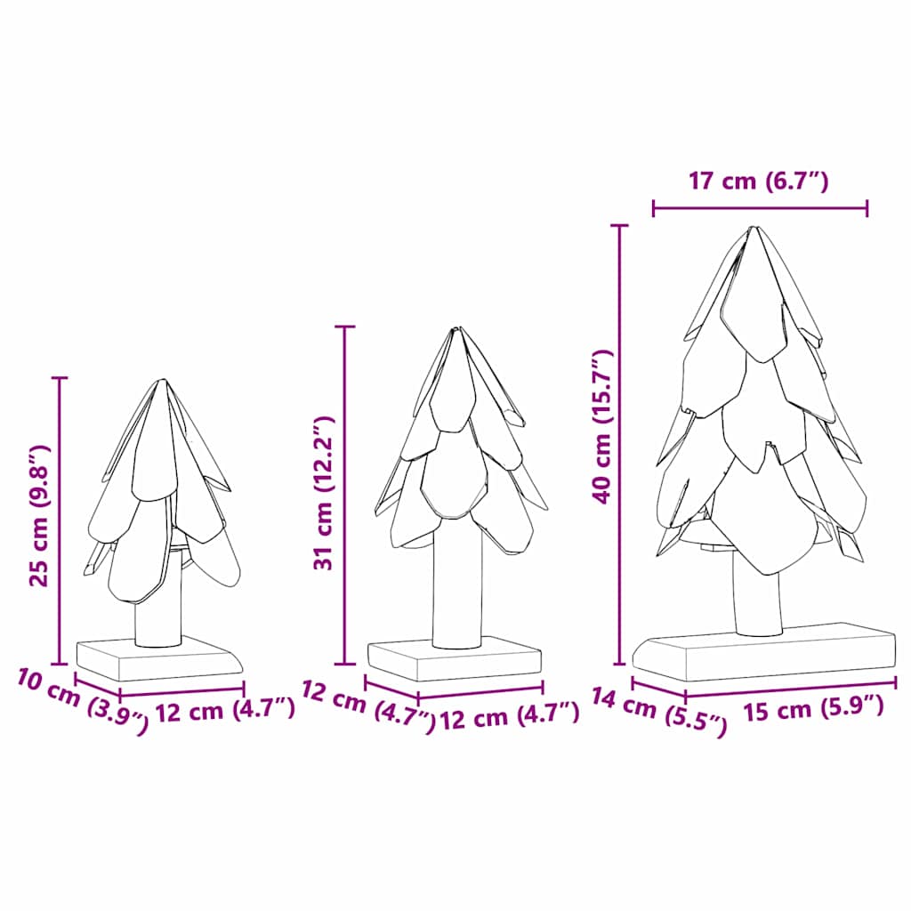 vidaXL Christmas Tree 3 pcs Brown 40 cm Solid teak wood