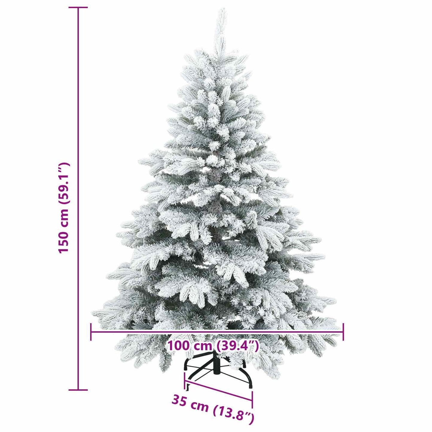 vidaXL Artificial Hinged Christmas Tree Snow Flocked White 150 cm - 56712