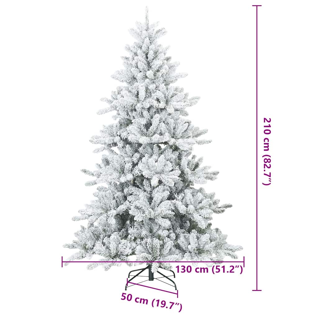 vidaXL Artificial Hinged Christmas Tree Snow Flocked White 210 cm - 56750