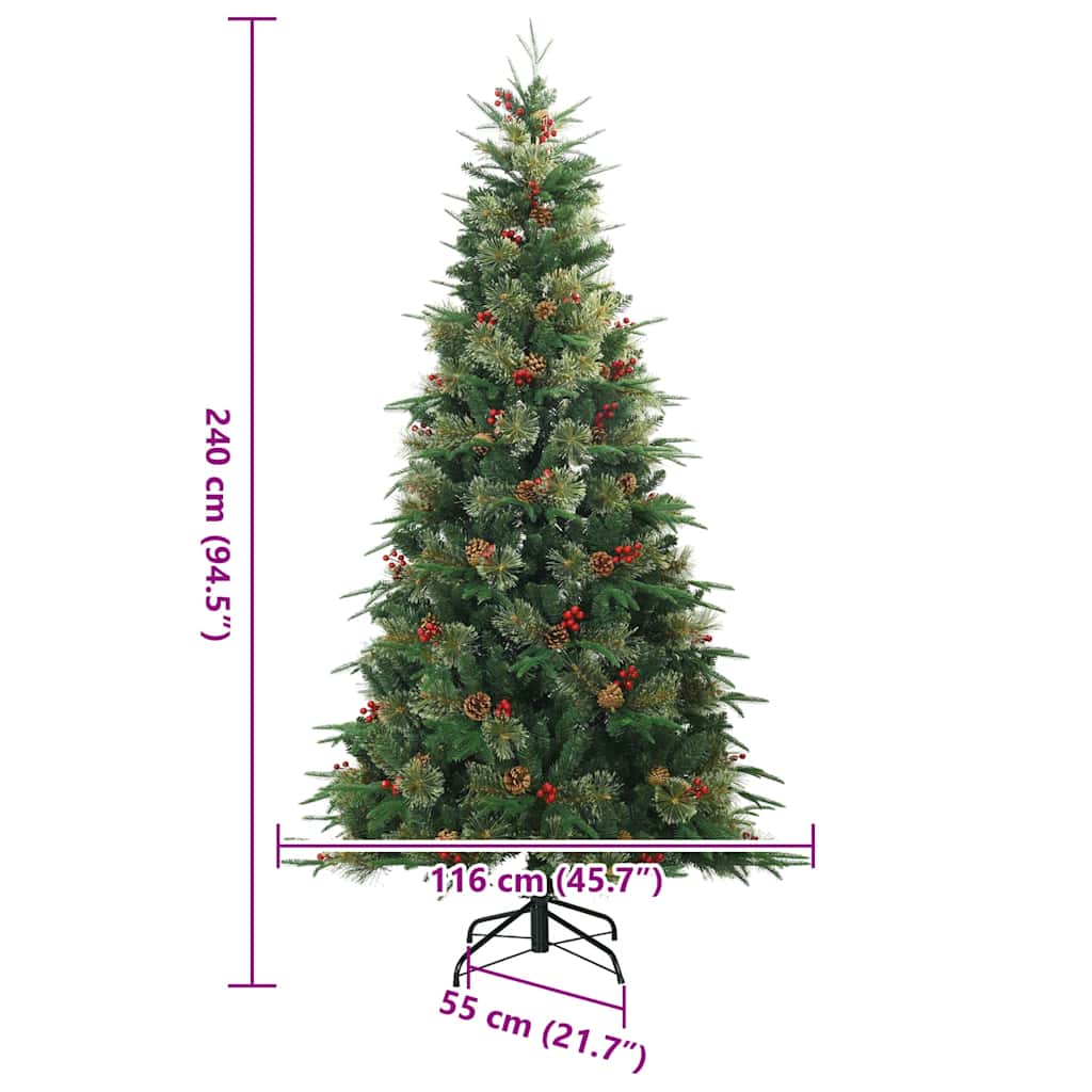 vidaXL Artificial Hinged Christmas Tree Green 240 cm PE and PVC