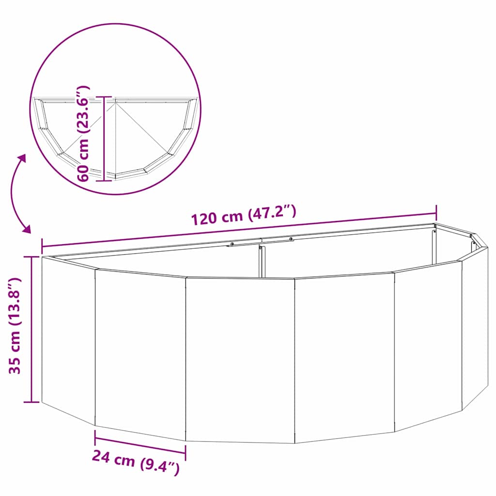 vidaXL Planter Rusty 120 x 60 x 35 cm Weathering Steel - Brown
