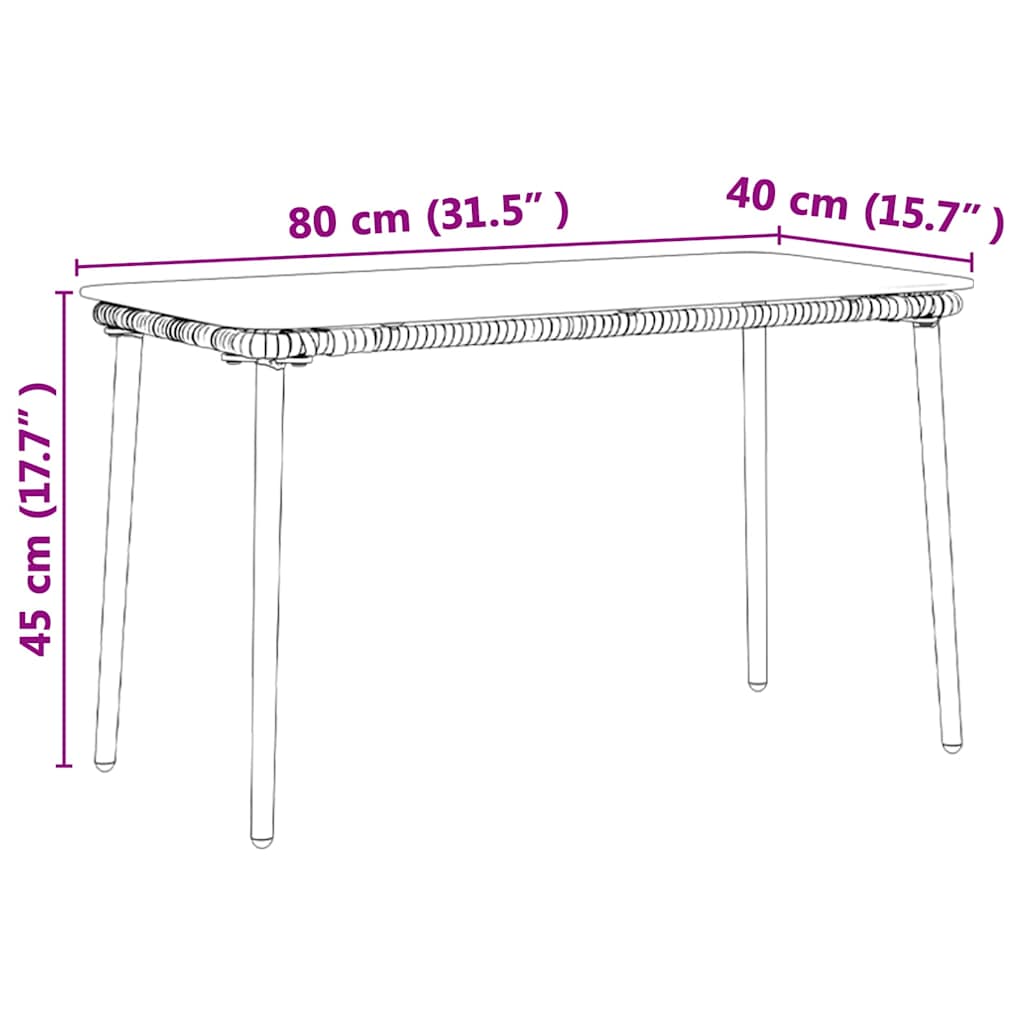 vidaXL Garden Table Natural 80 x 40 x 45 cm Poly Rattan - Brown