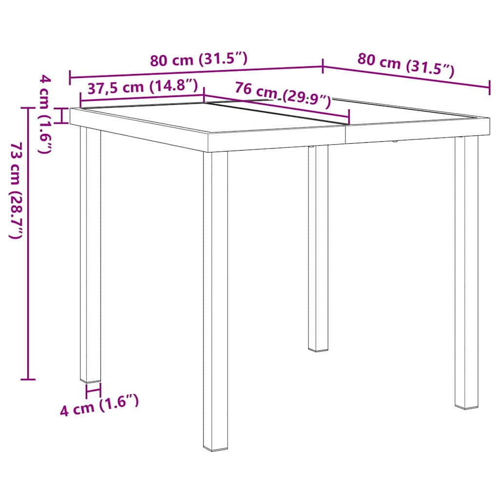 vidaXL Garden Table Black 80 x 80 x 73 cm Metal