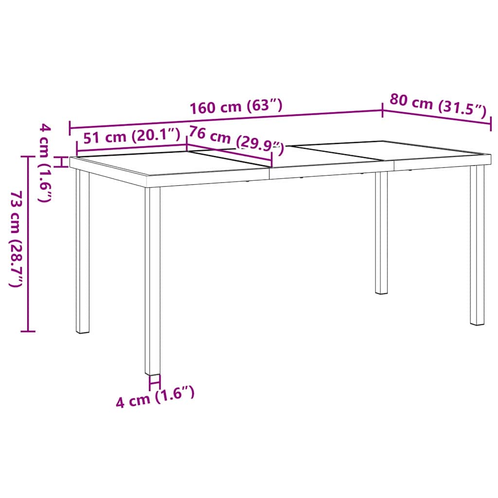 vidaXL Garden Table Black 160 x 80 x 73 cm Metal
