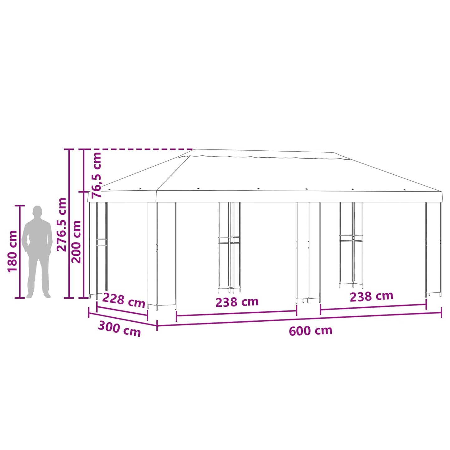 vidaXL Garden Gazebo 6 x 3 m Brown Polyester and Steel 190 gsm - 62850