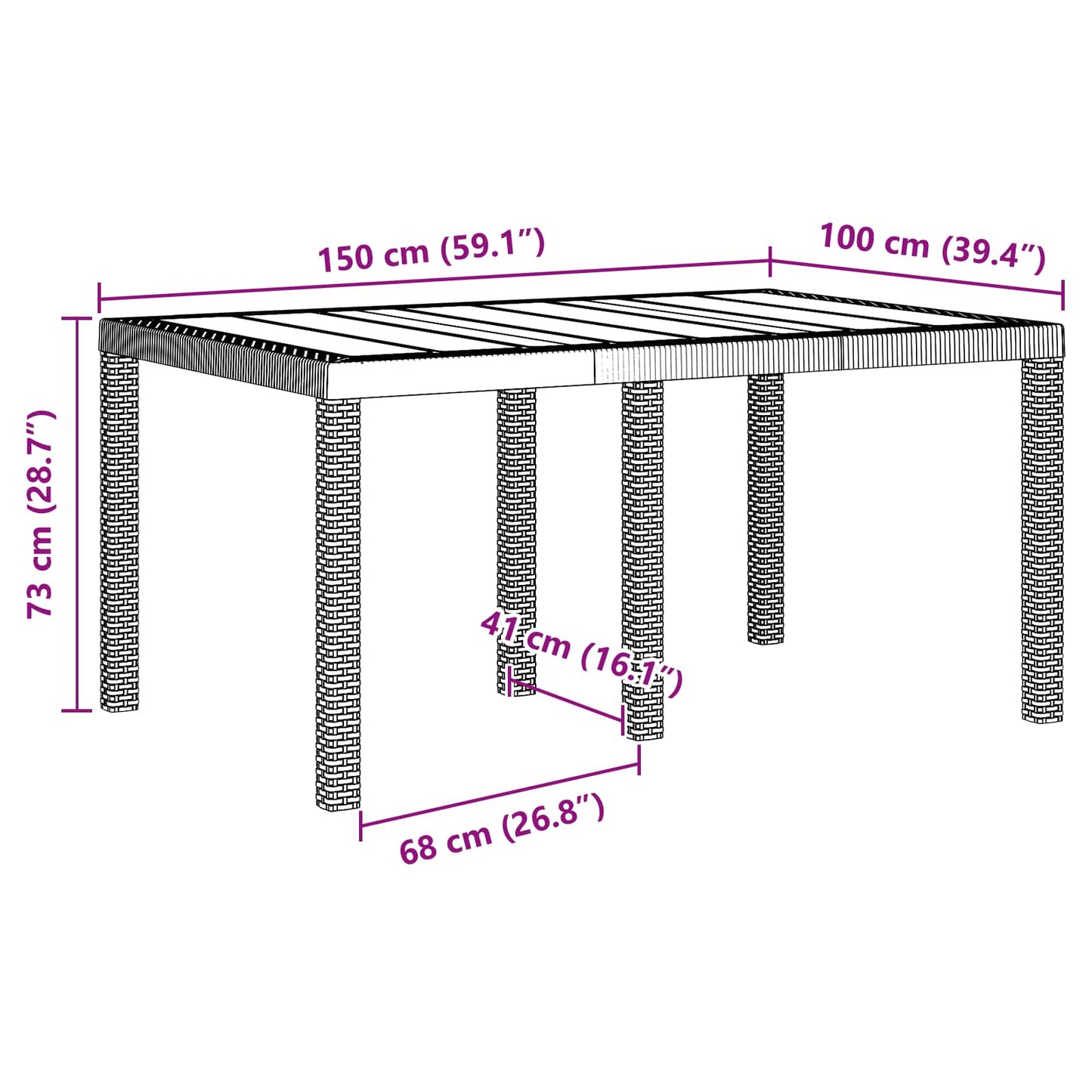 vidaXL Garden Table Anthracite 150 x 100 x 73 cm Poly Rattan