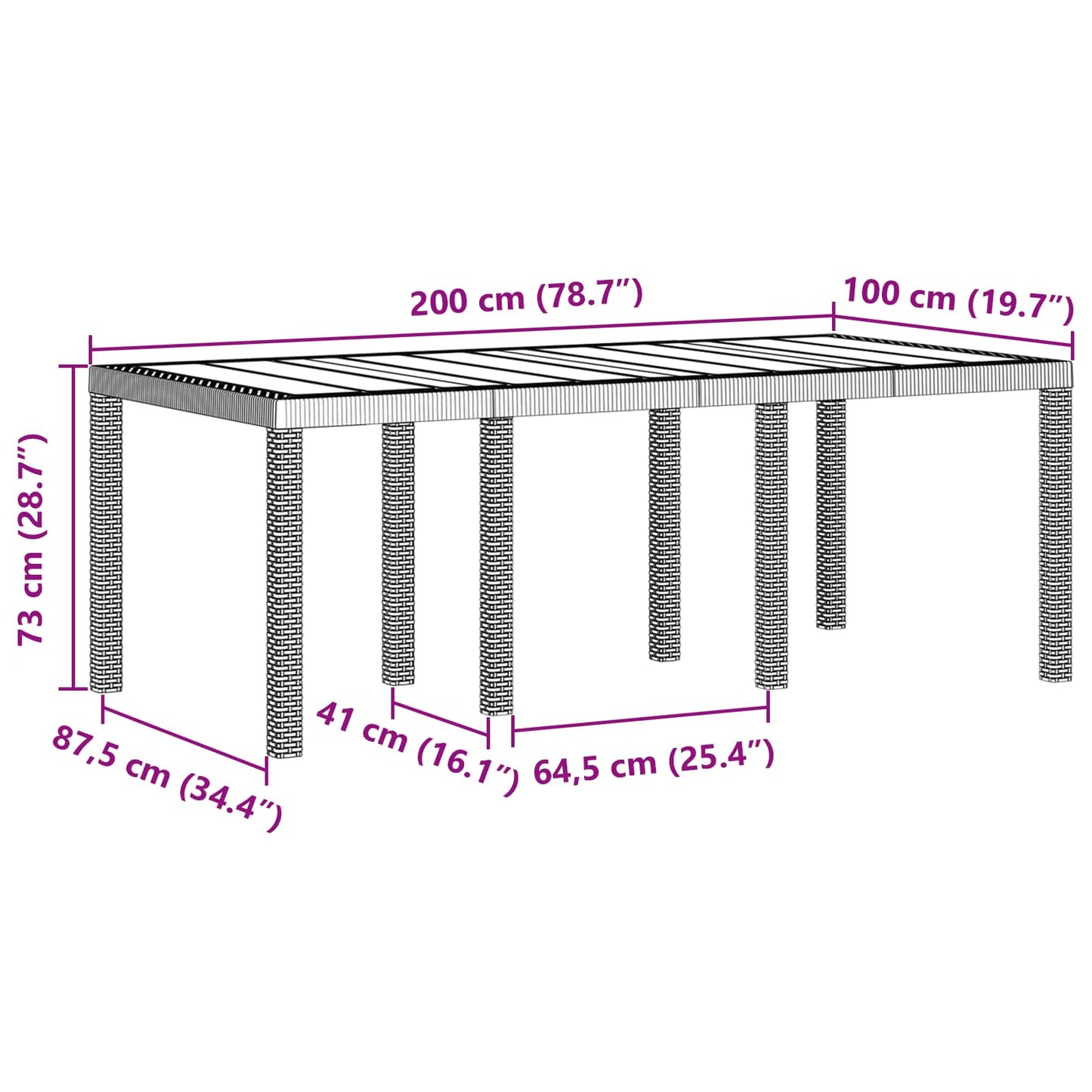 vidaXL Garden Table Anthracite 200 x 100 x 73 cm Poly Rattan