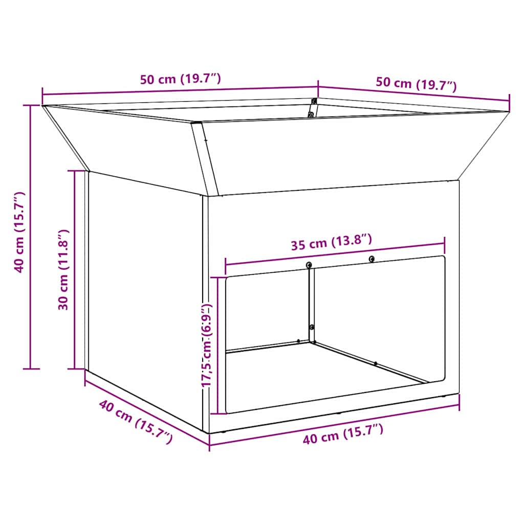 vidaXL Fire Pit Black 50 x 50 x 40 cm Steel - 10786