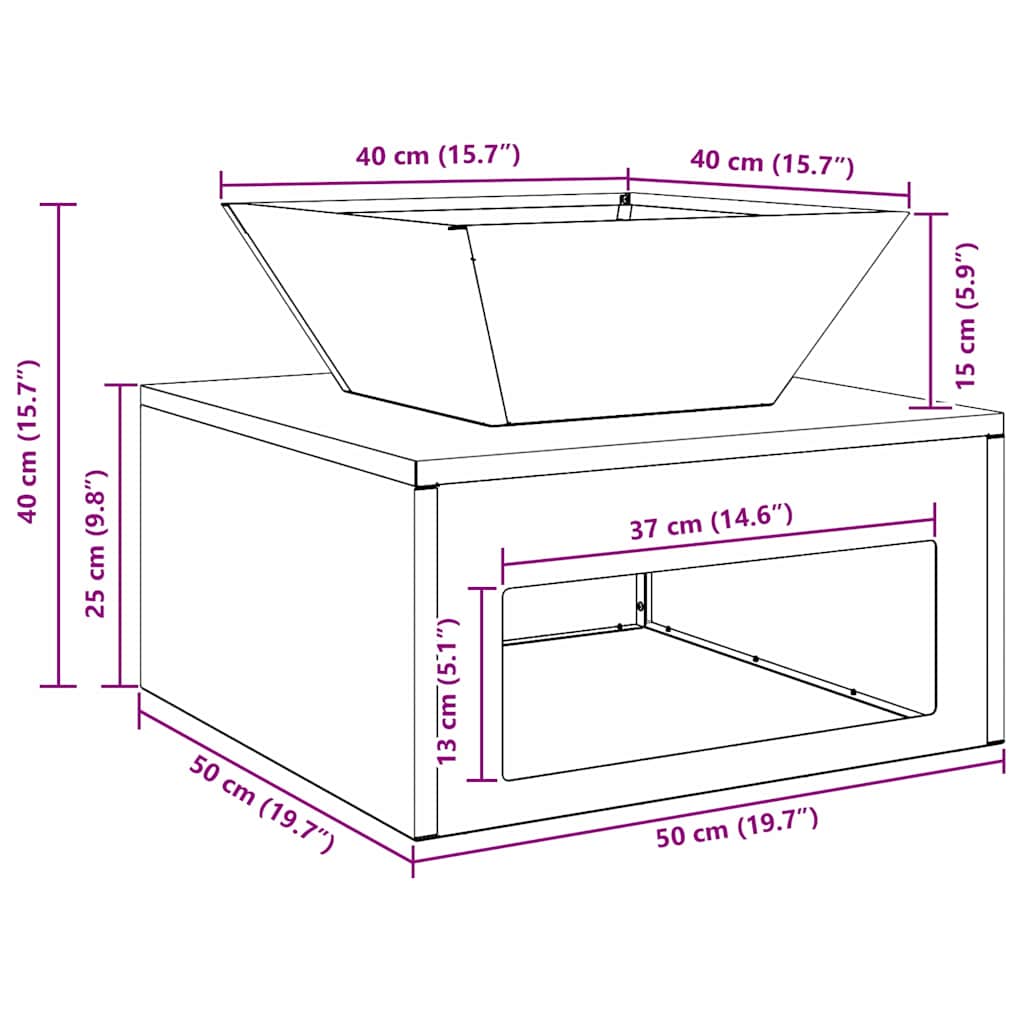 vidaXL Fire Pit Black 50 x 50 x 40 cm Steel