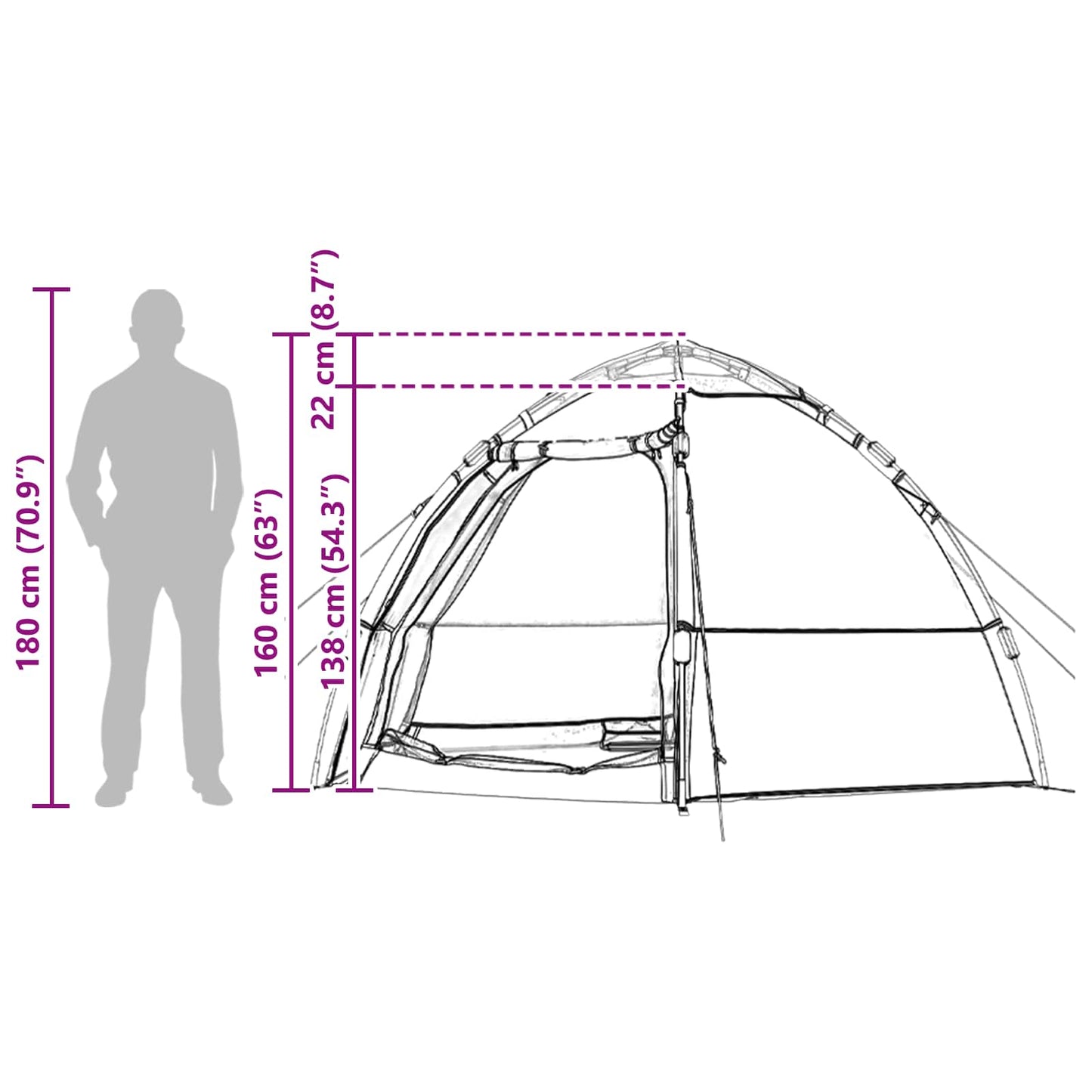 vidaXL Instant Tent with Rainfly 4-Person Quick-Release 4-Person - Grey - 280 x 280 x 160 cm