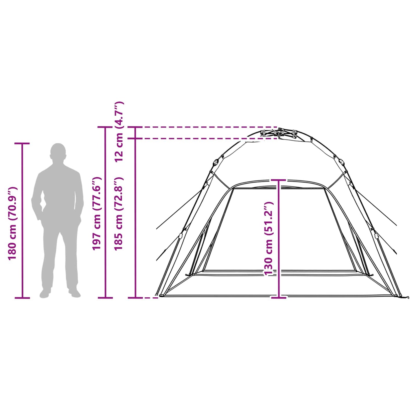 vidaXL Instant Tent 4-Person Quick-Release 4-Person Grey - 260 x 260 x 197 cm