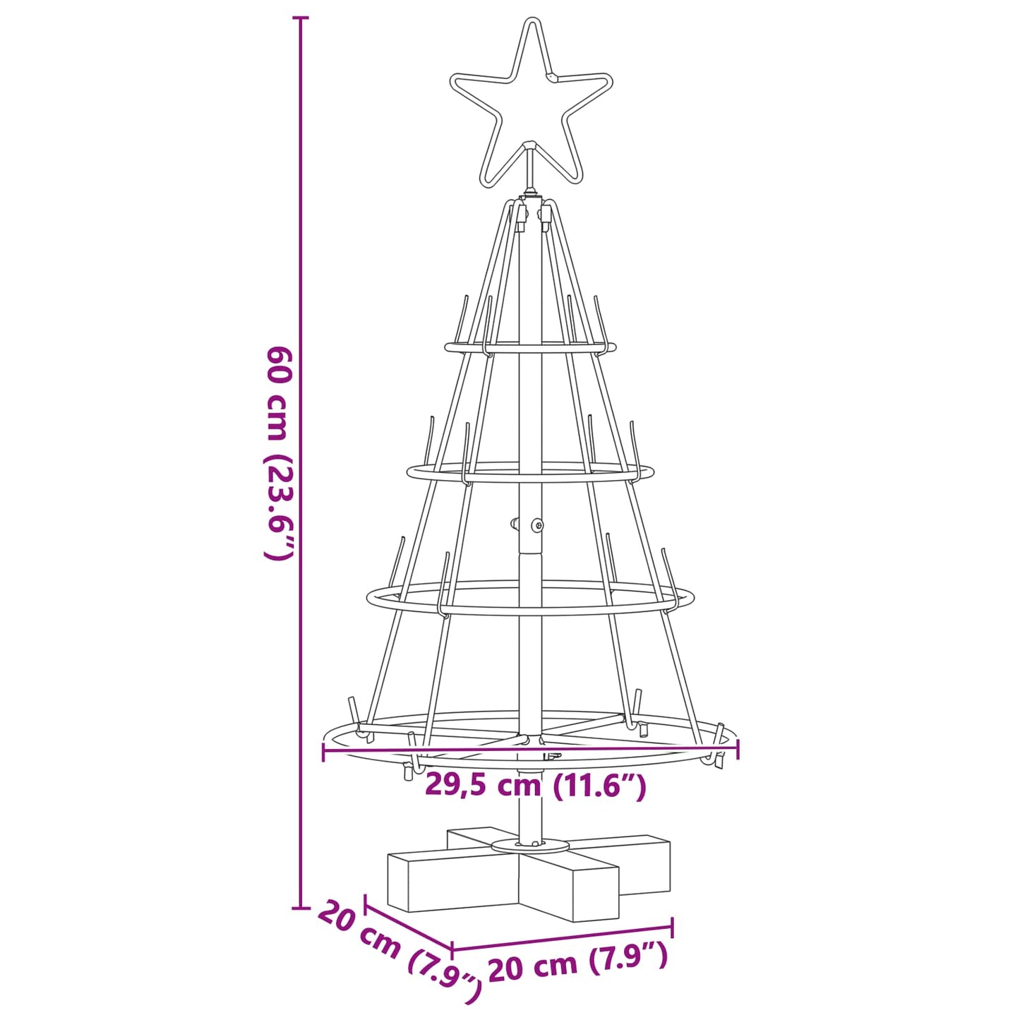 vidaXL Christmas Cone Tree with Stand Black 60 cm Steel