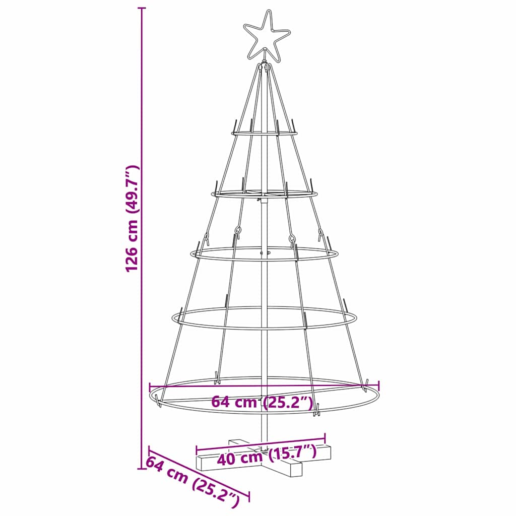 vidaXL Christmas Cone Tree with Stand Black 126 cm Steel