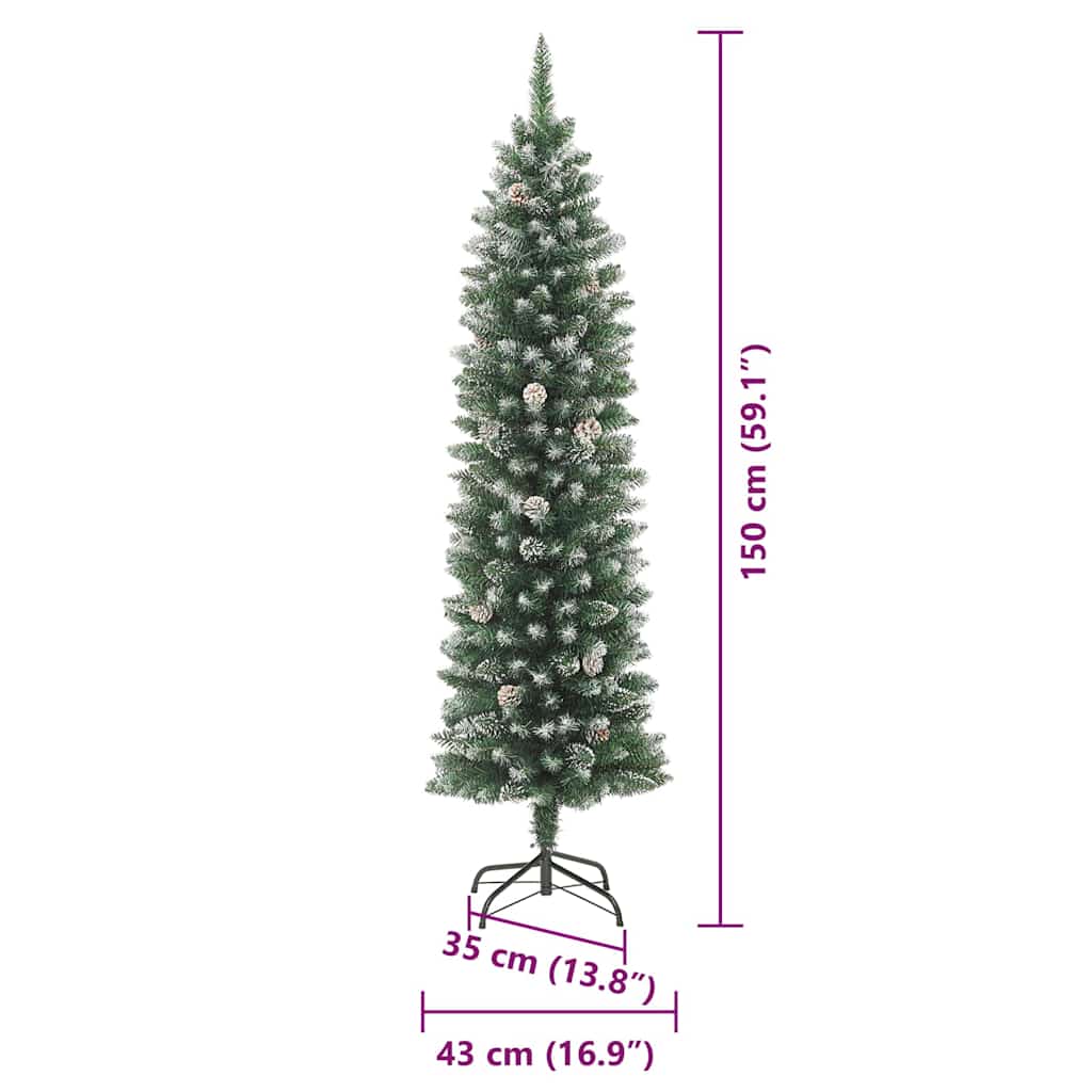 vidaXL Artificial Slim Christmas Tree Green and White 150 cm