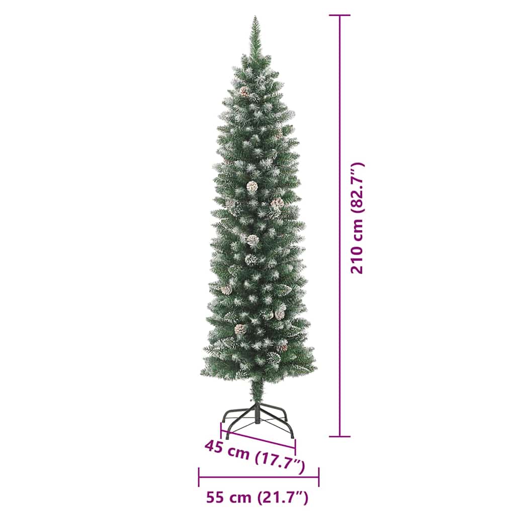 vidaXL Artificial Slim Christmas Tree Green and White 210 cm - 46427