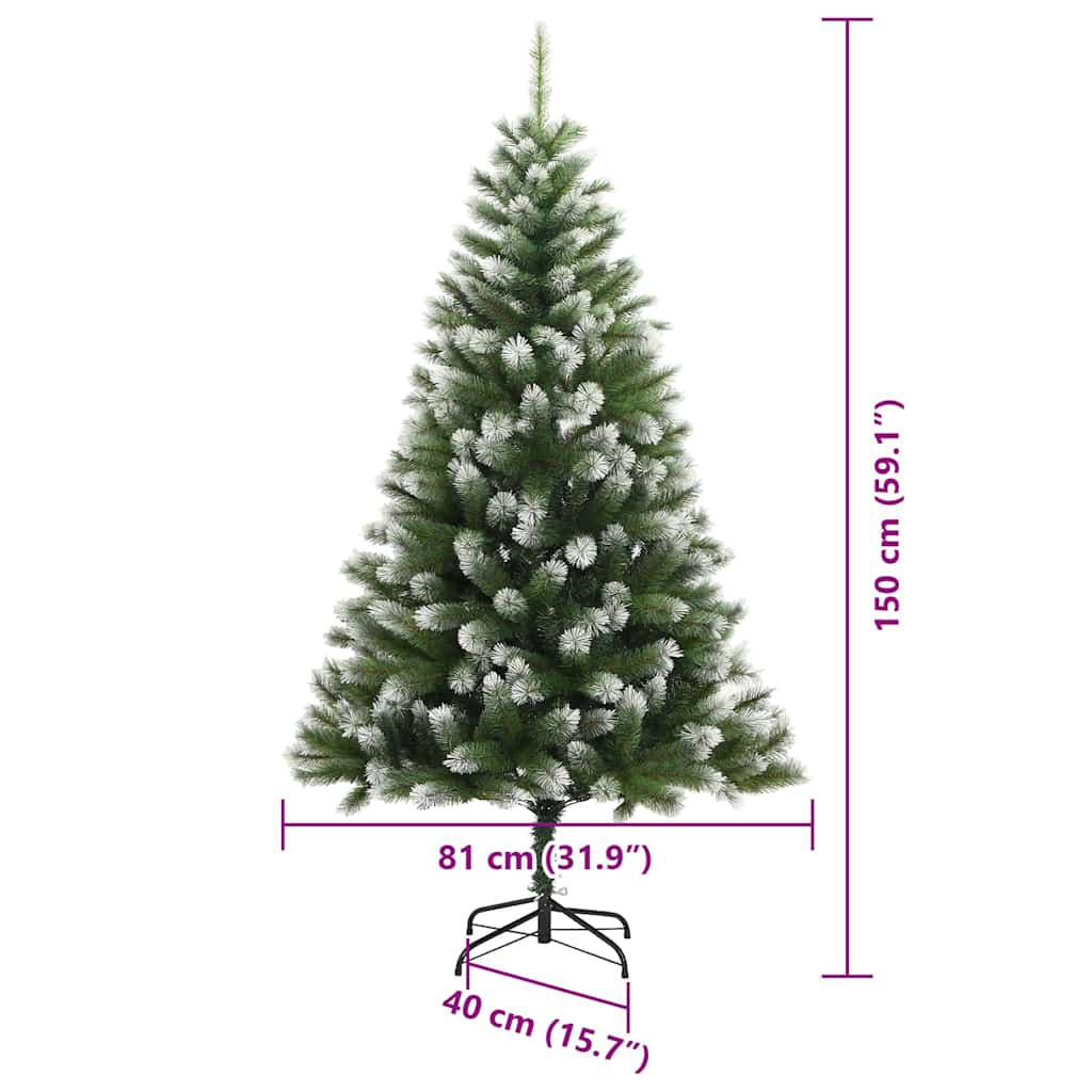 vidaXL Artificial Hinged Christmas Tree with Flocked Snow 150 LEDs - Green - 150 cm - 46630