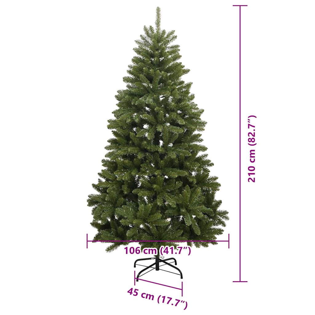 vidaXL Artificial Hinged Christmas Tree Green 210 cm PVC and Steel - 47752