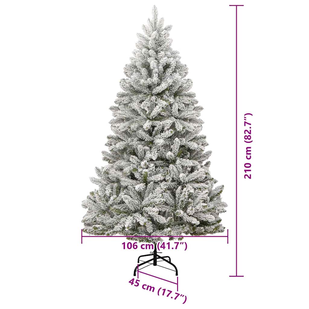 vidaXL Artificial Hinged Christmas Tree Green and White 210 cm