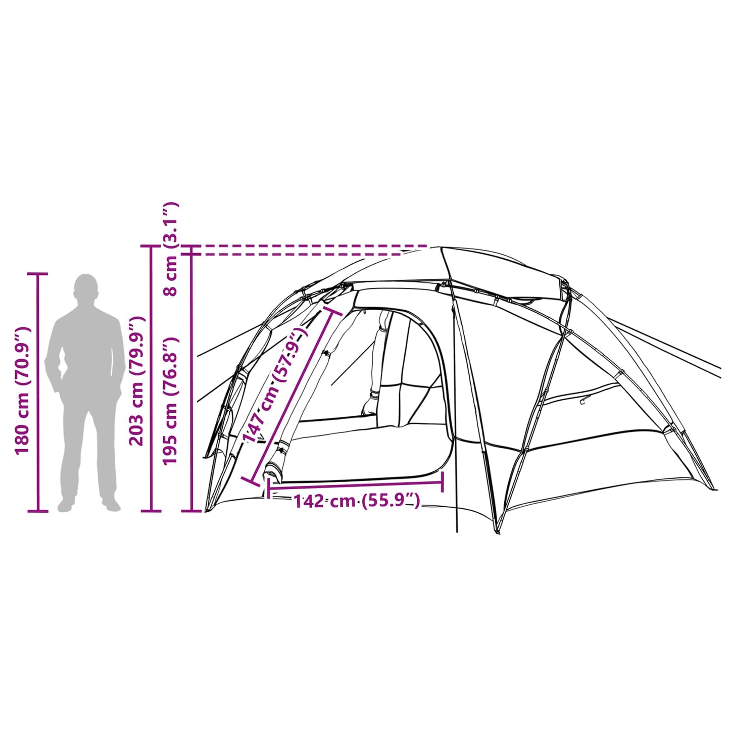 vidaXL Dome Tent with Removable Rainfly 8-Person Blue