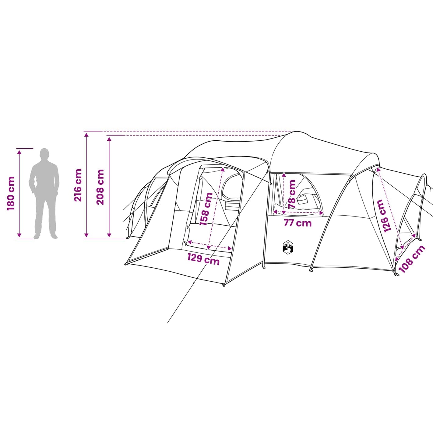 vidaXL Family Tent with Rainfly Water-resistant 10-Person - Grey