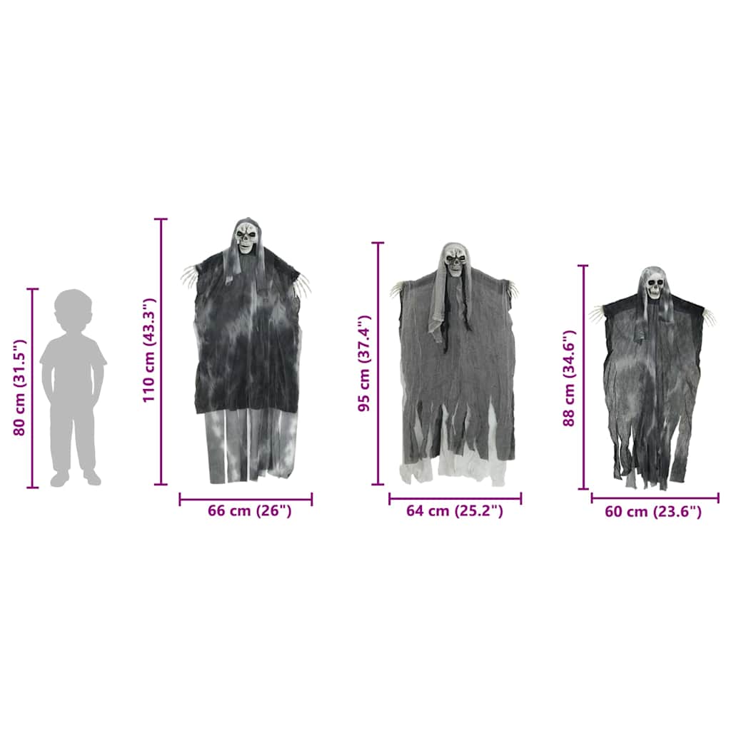 vidaXL Halloween Hanging Ghost 3 pcs Black 66 x 110 cm Polyester