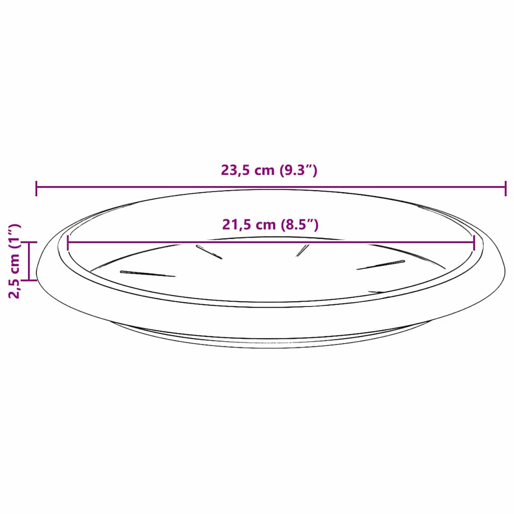 vidaXL Round Flower Tray 6 pcs Black Ø 23.5 x 2.5 cm Plastic