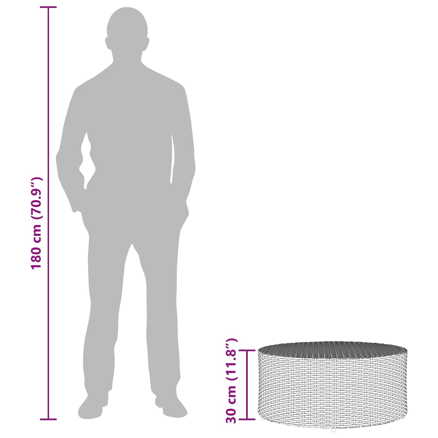 vidaXL Outdoor Coffee Table Grey Ø 68 x 30 cm Poly Rattan