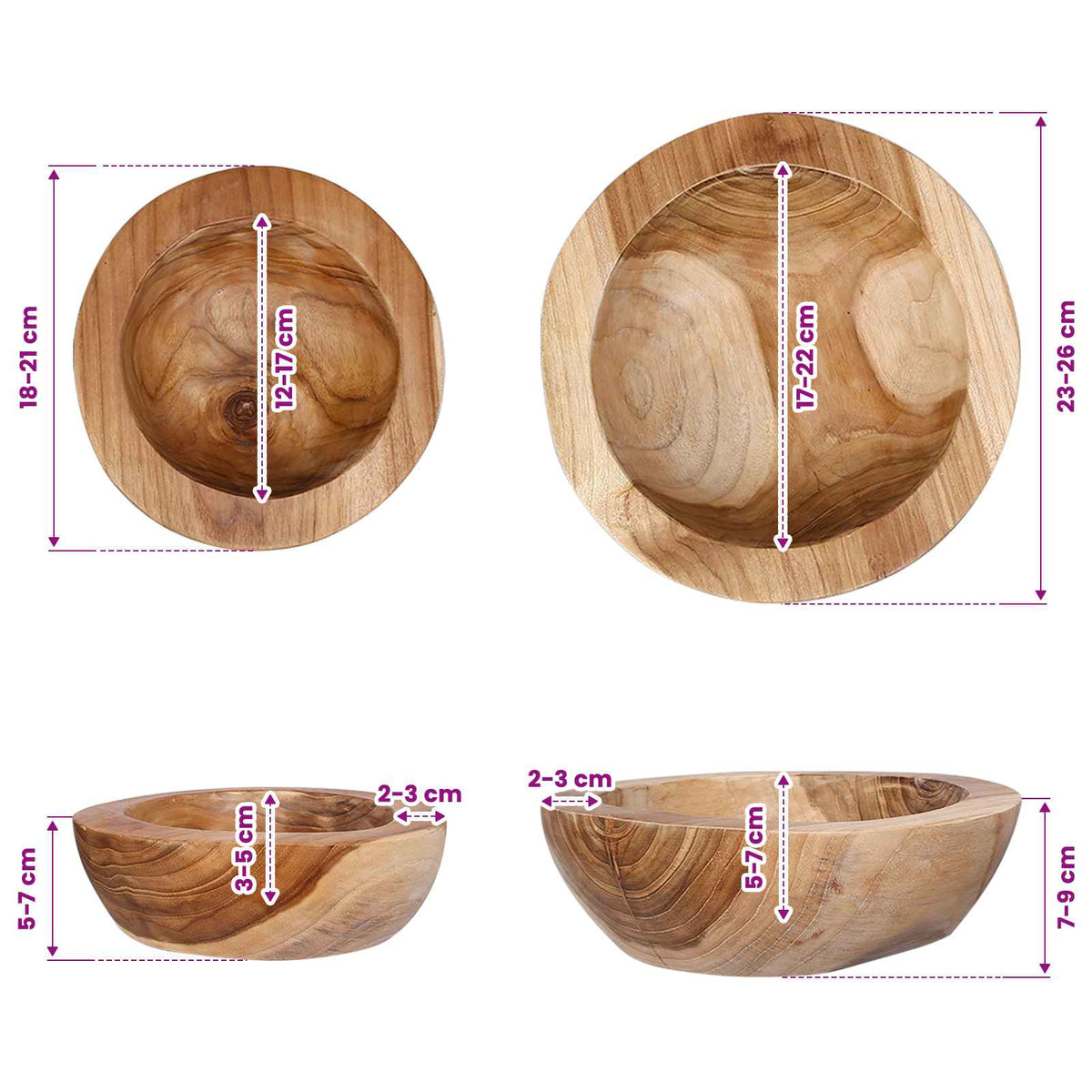 vidaXL Fruit Bowl JEPARA 2 pcs Teak Brown Solid Teak Wood - 26 cm