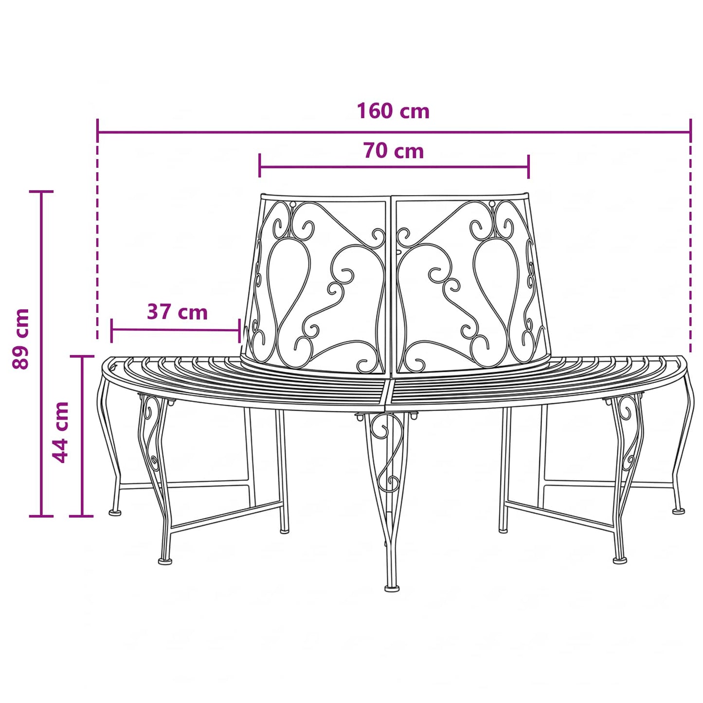 vidaXL Tree Bench 4-Seater 160 x 80 x 89 cm Steel Silver Grey - 31604