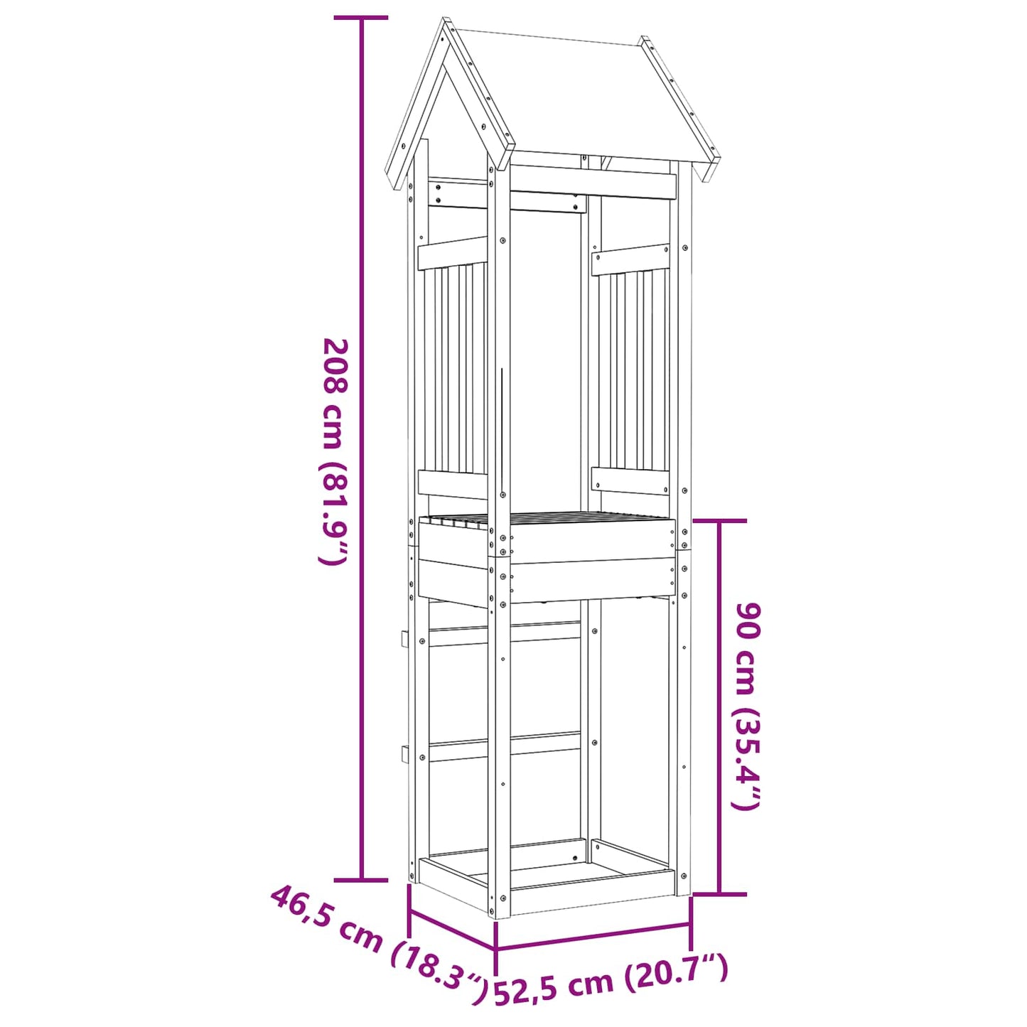 vidaXL Play Tower Brown 52.5 x 46.5 x 208 cm Solid Pine Wood