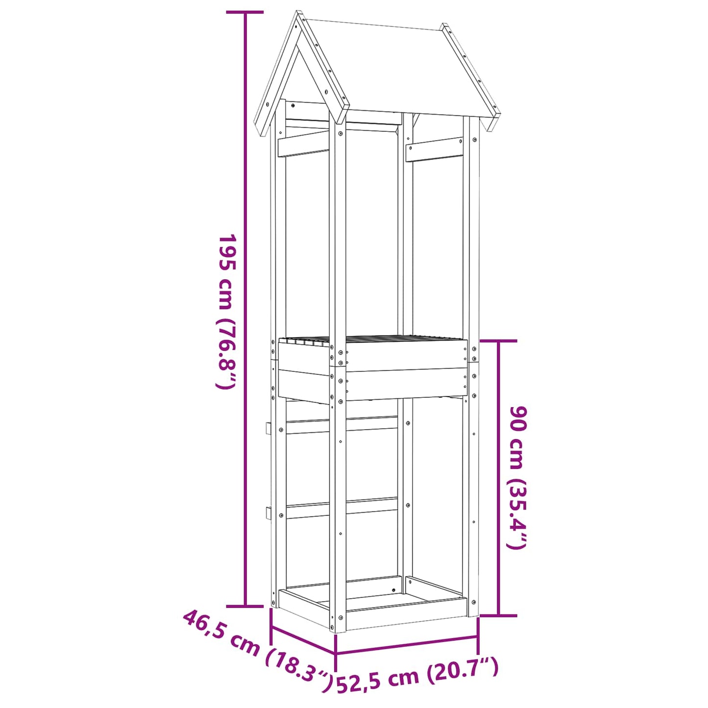 vidaXL Play Tower Brown 52.5 x 46.5 x 195 cm Solid Pine Wood