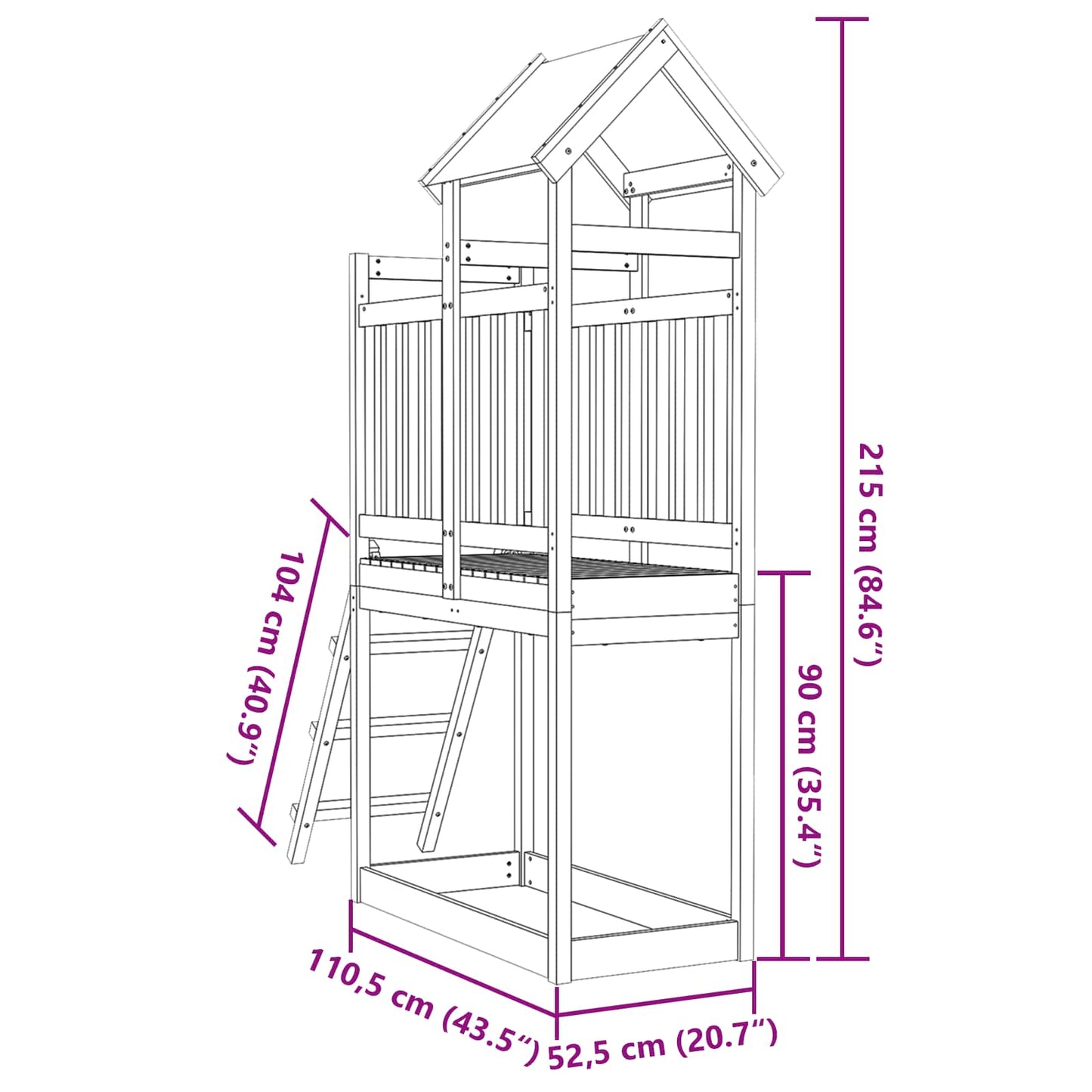 vidaXL Play Tower Brown 52.5 x 110.5 x 215 cm Solid Pine Wood