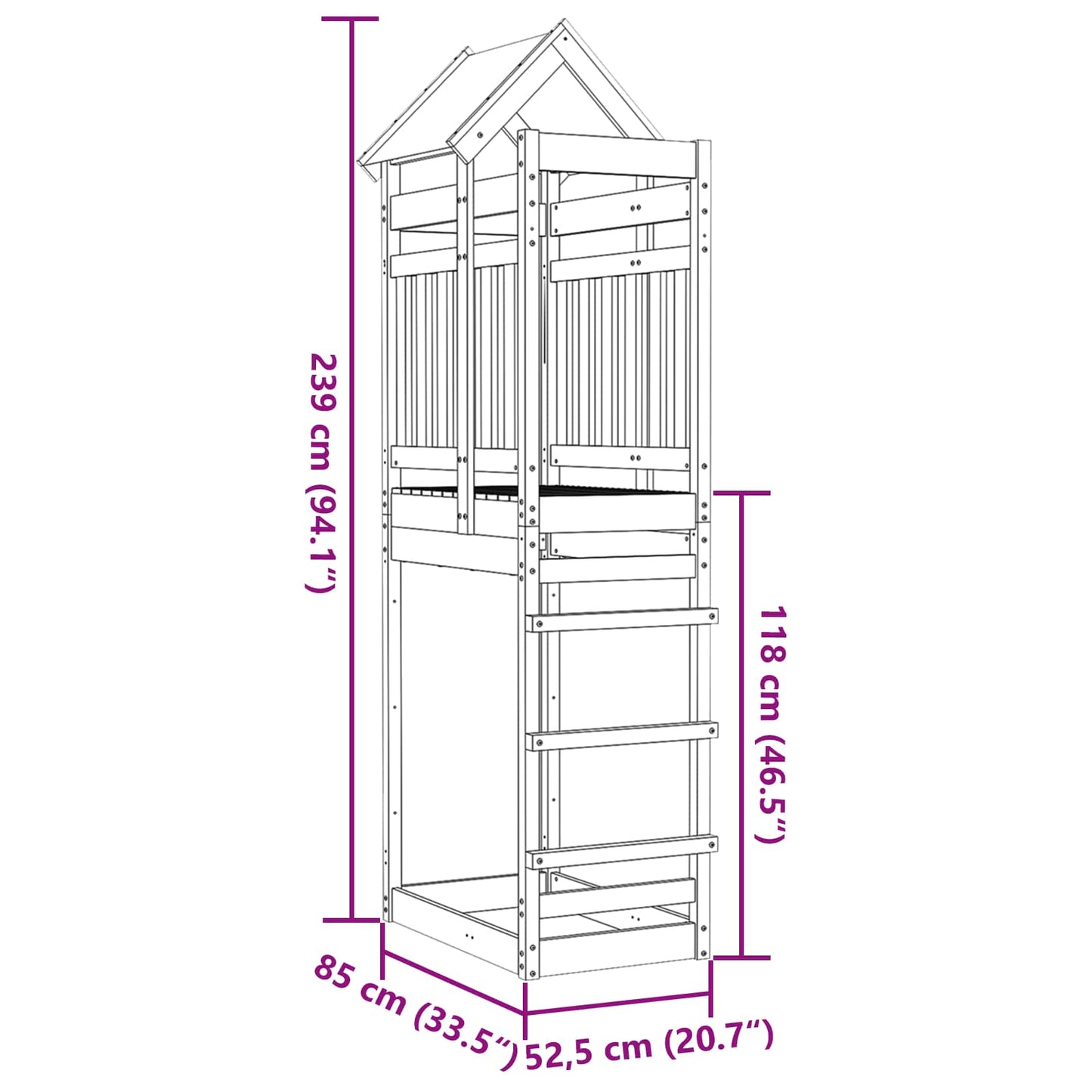 vidaXL Play Tower Brown 52.5 x 85 x 239 cm Solid Impregnated Wood