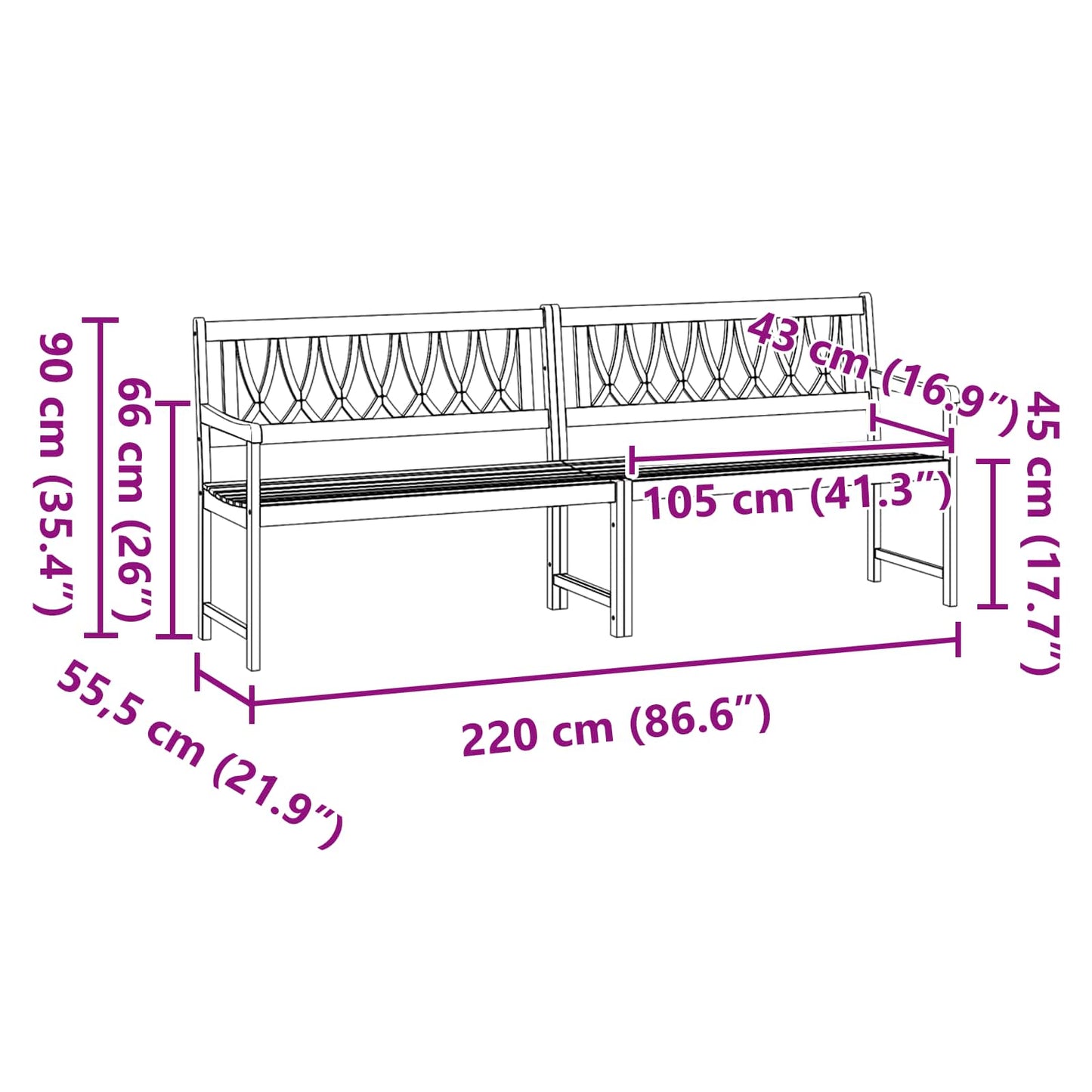vidaXL Outdoor Bench Natural 220 x 55.5 x 90 cm Solid Acacia Wood - Brown