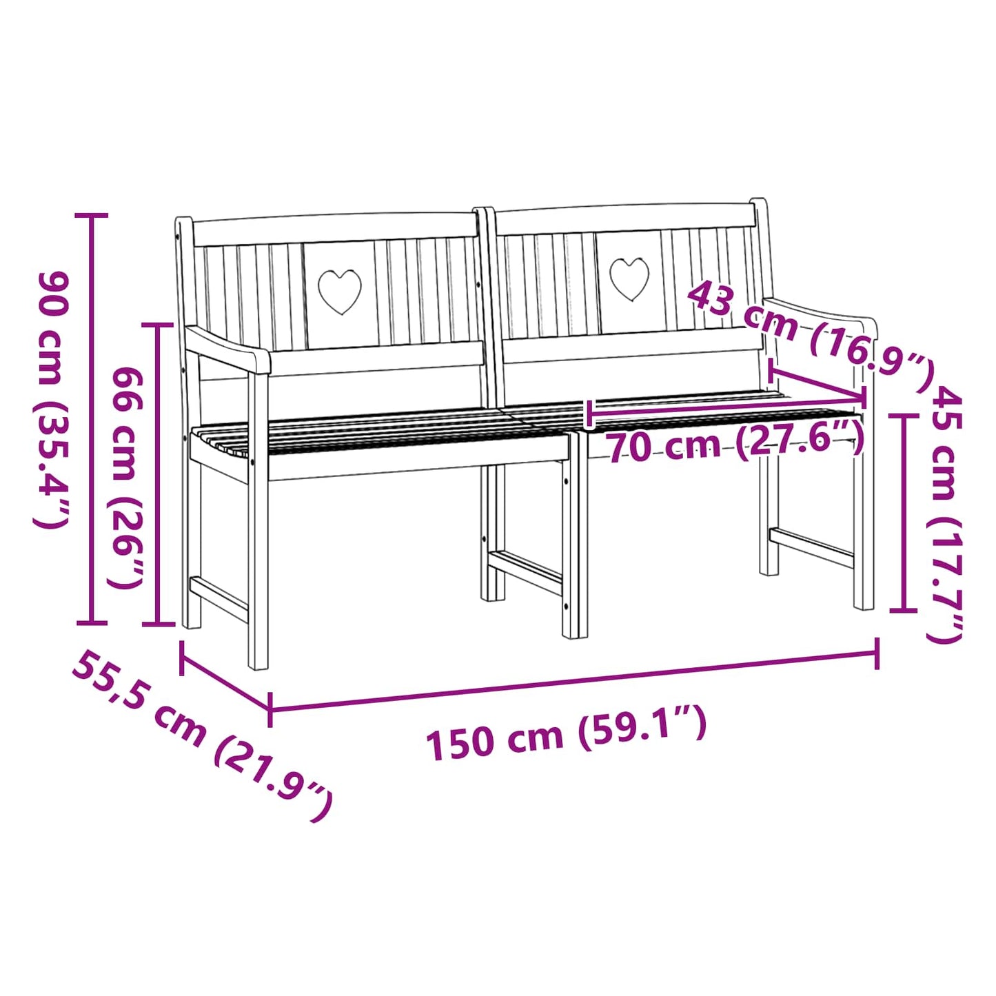 vidaXL Outdoor Bench Natural 150 x 55.5 x 90 cm Solid Acacia Wood - Brown - 30933
