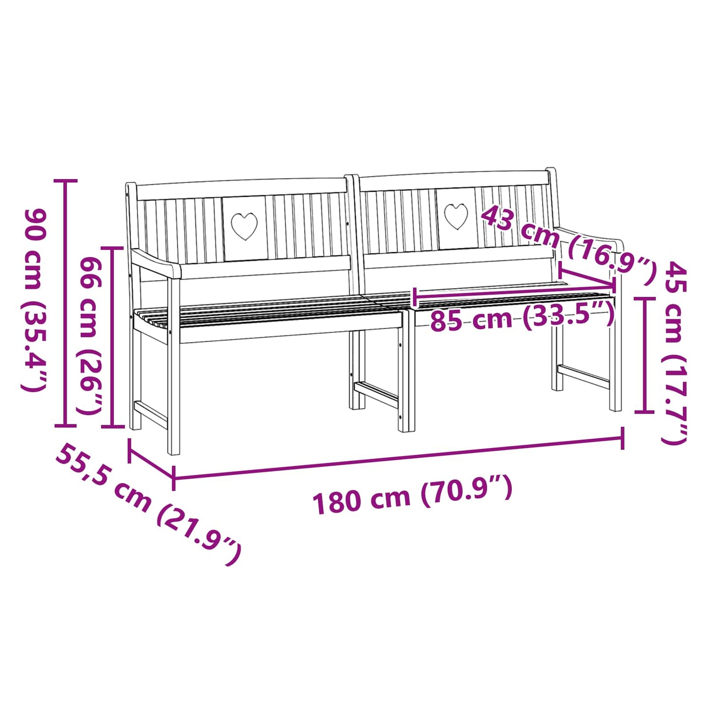 vidaXL Outdoor Bench Natural 180 x 55.5 x 90 cm Solid Acacia Wood - Brown - 30934